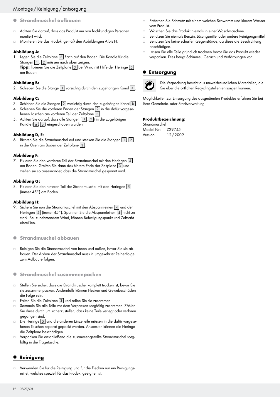 Montage / reinigung / entsorgung | Crivit Z29745 User Manual | Page 12 / 15