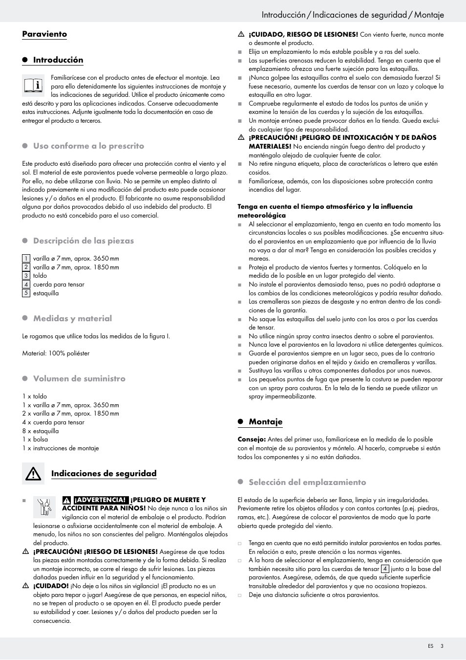 Introducción / indicaciones de seguridad / montaje | Crivit Z29745 User Manual | Page 3 / 15