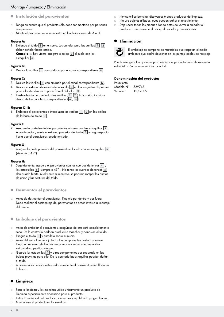 Montaje / limpieza / eliminación | Crivit Z29745 User Manual | Page 4 / 15