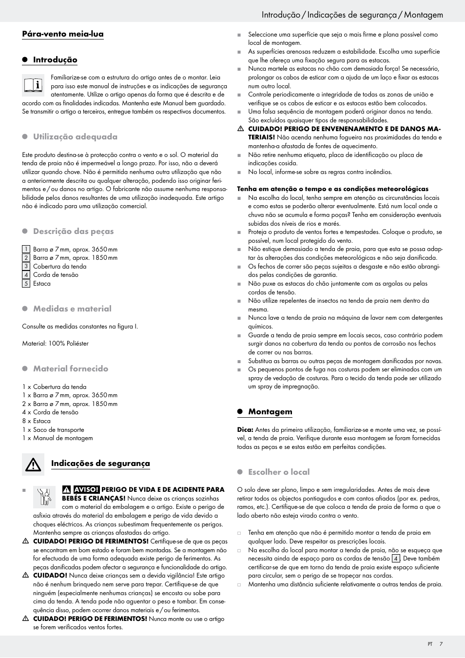 Introdução / indicações de segurança / montagem | Crivit Z29745 User Manual | Page 7 / 15