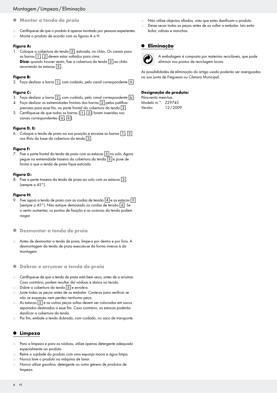 Montagem / limpeza / eliminação | Crivit Z29745 User Manual | Page 8 / 15