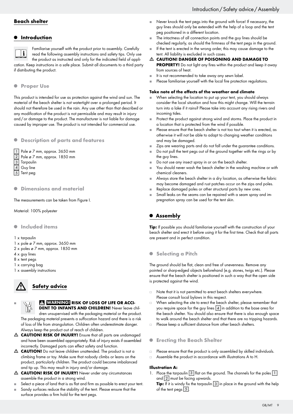 Introduction / safety advice / assembly | Crivit Z29745 User Manual | Page 9 / 15
