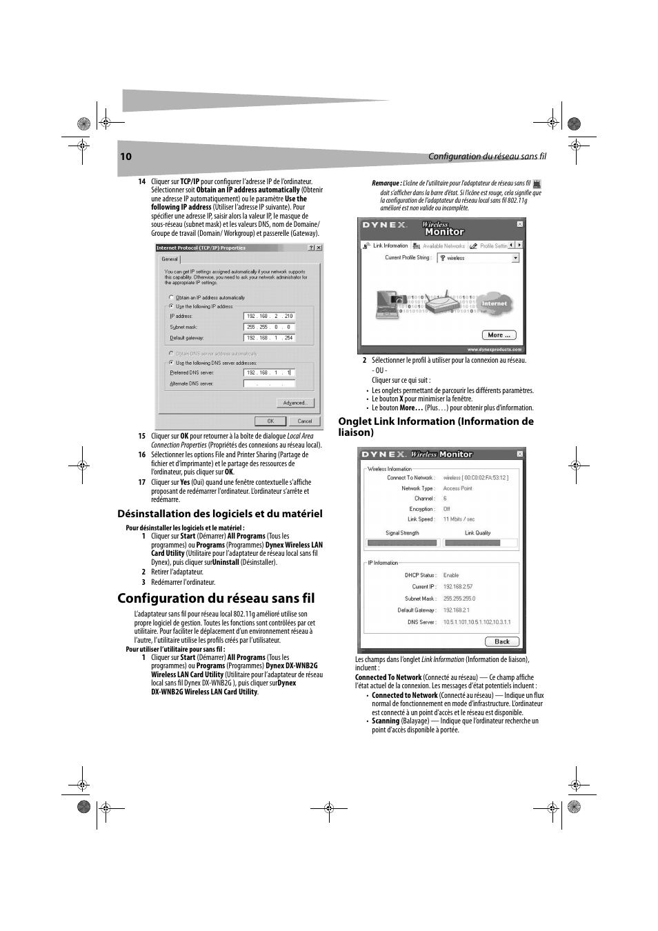 Configuration du réseau sans fil | Dynex DX-WGPNBC User Manual | Page 10 / 24