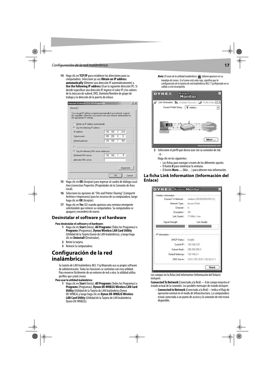 Configuración de la red inalámbrica | Dynex DX-WGPNBC User Manual | Page 17 / 24