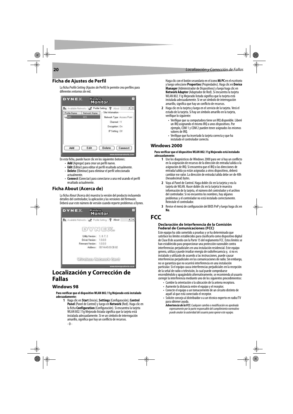 Localización y corrección de fallas | Dynex DX-WGPNBC User Manual | Page 20 / 24