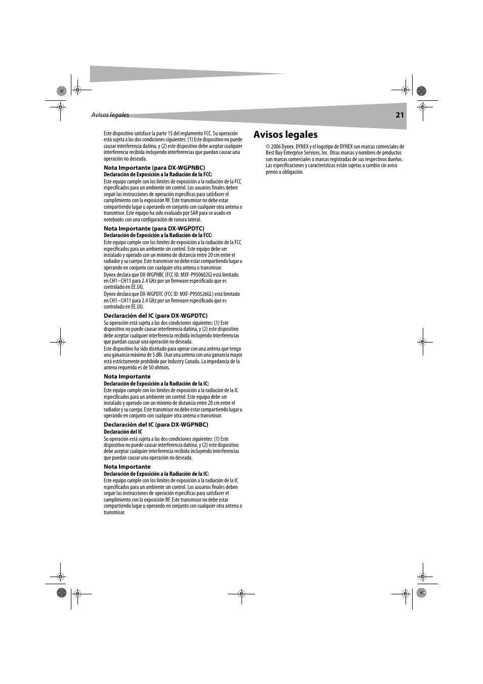 Avisos legales | Dynex DX-WGPNBC User Manual | Page 21 / 24