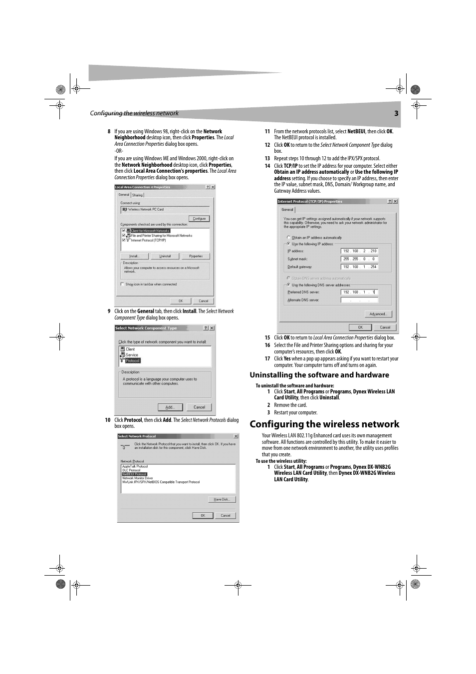 Configuring the wireless network | Dynex DX-WGPNBC User Manual | Page 3 / 24