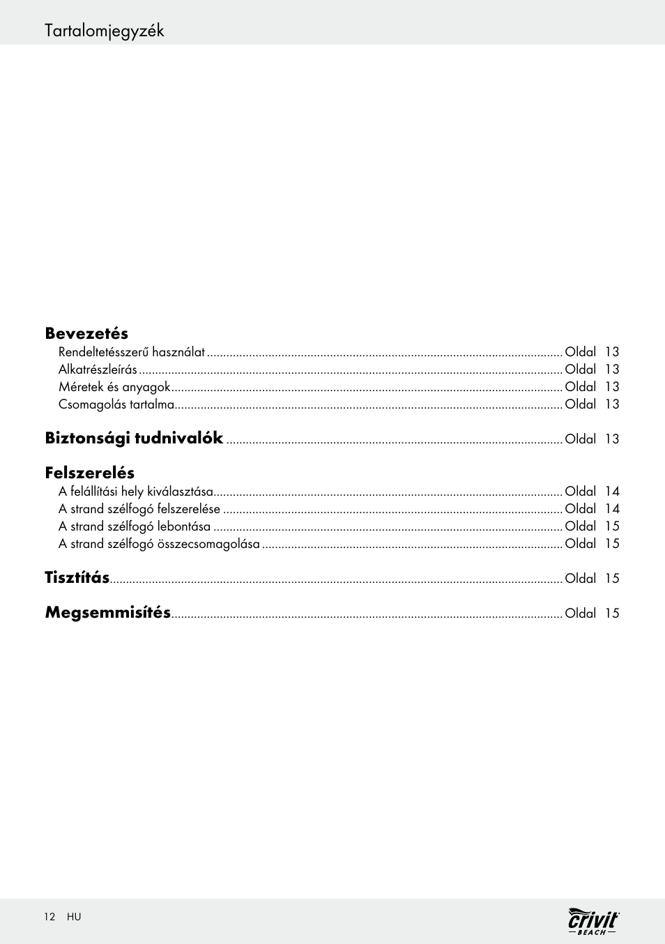 Tartalomjegyzék | Crivit Z30696 User Manual | Page 12 / 38