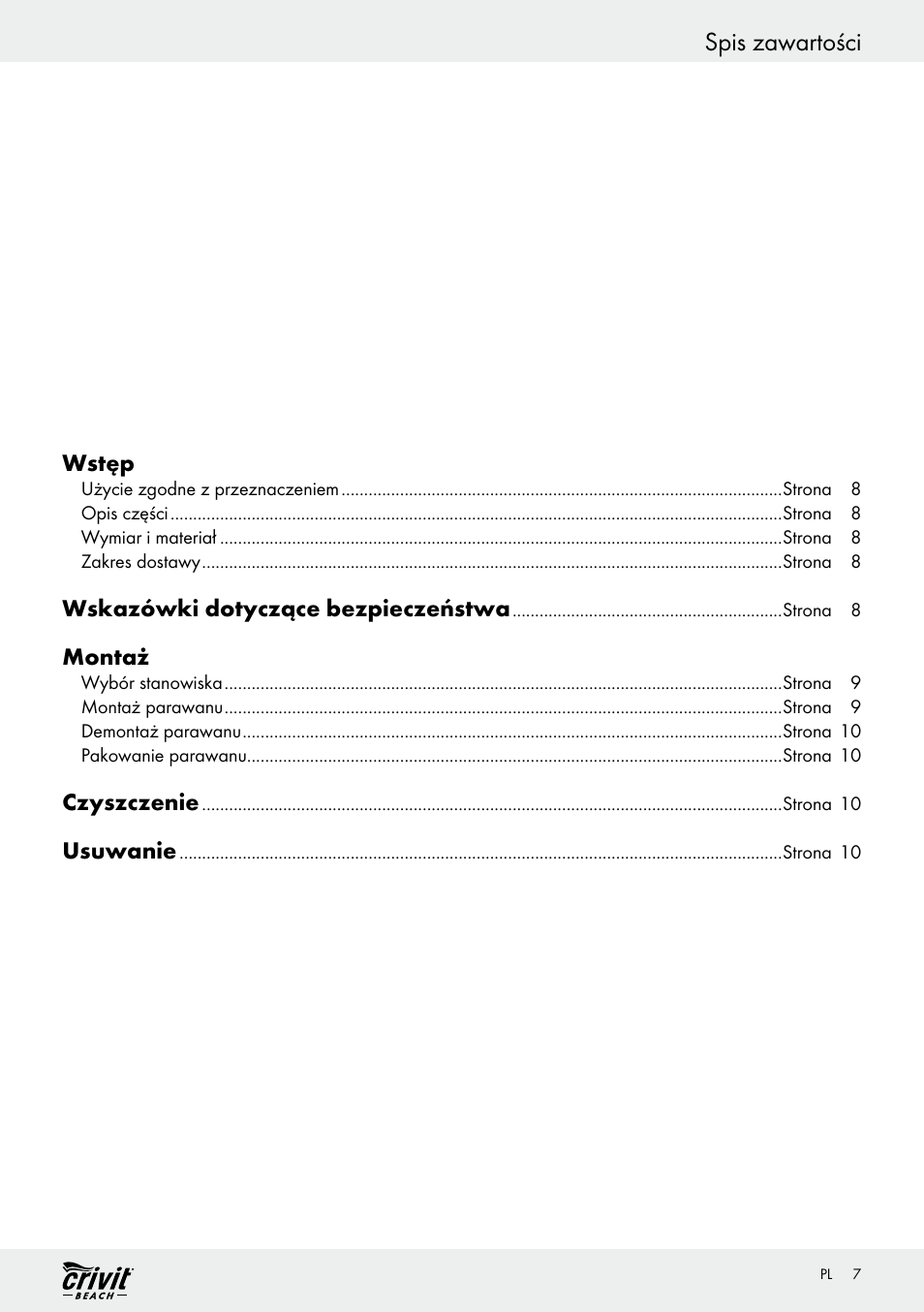 Spis zawartości | Crivit Z30696 User Manual | Page 7 / 38