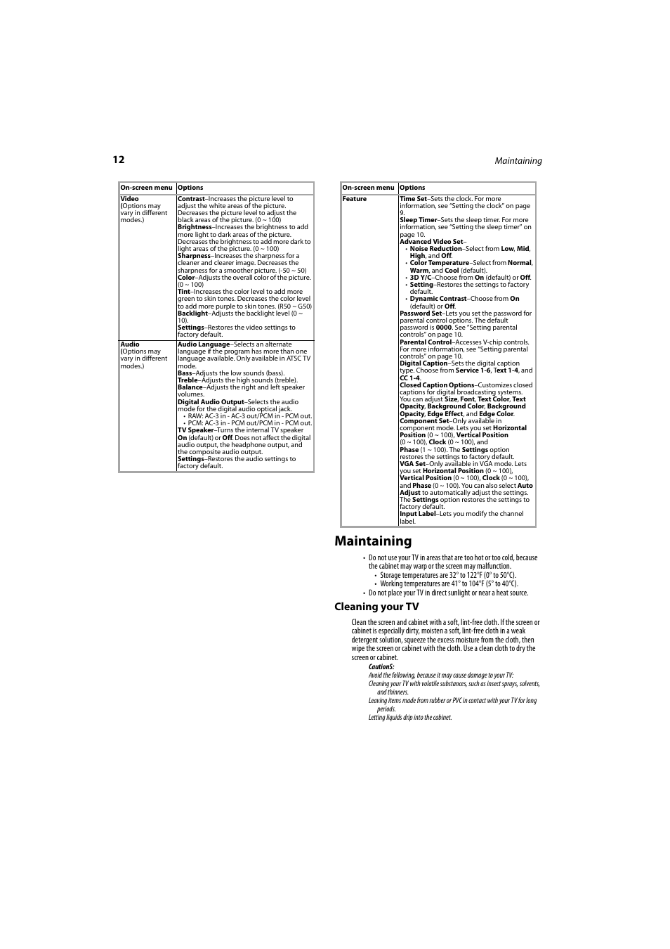 Maintaining, Cleaning your tv | Dynex DX-LCD26-09 User Manual | Page 12 / 36