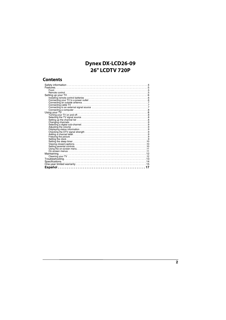 Dynex DX-LCD26-09 User Manual | Page 2 / 36