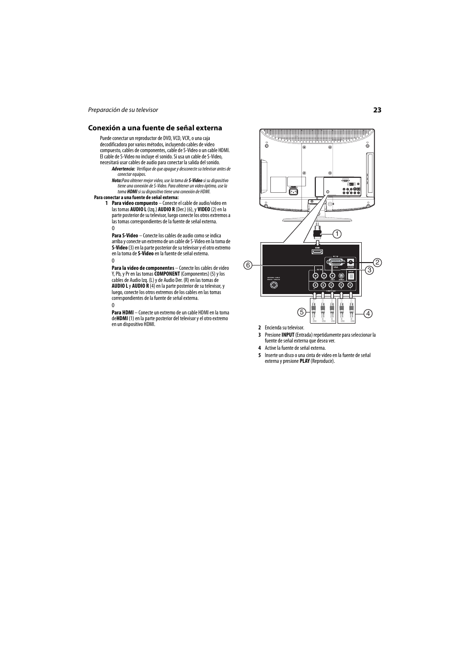 Conexión a una fuente de señal externa, 23 conexión a una fuente de señal externa | Dynex DX-LCD26-09 User Manual | Page 23 / 36