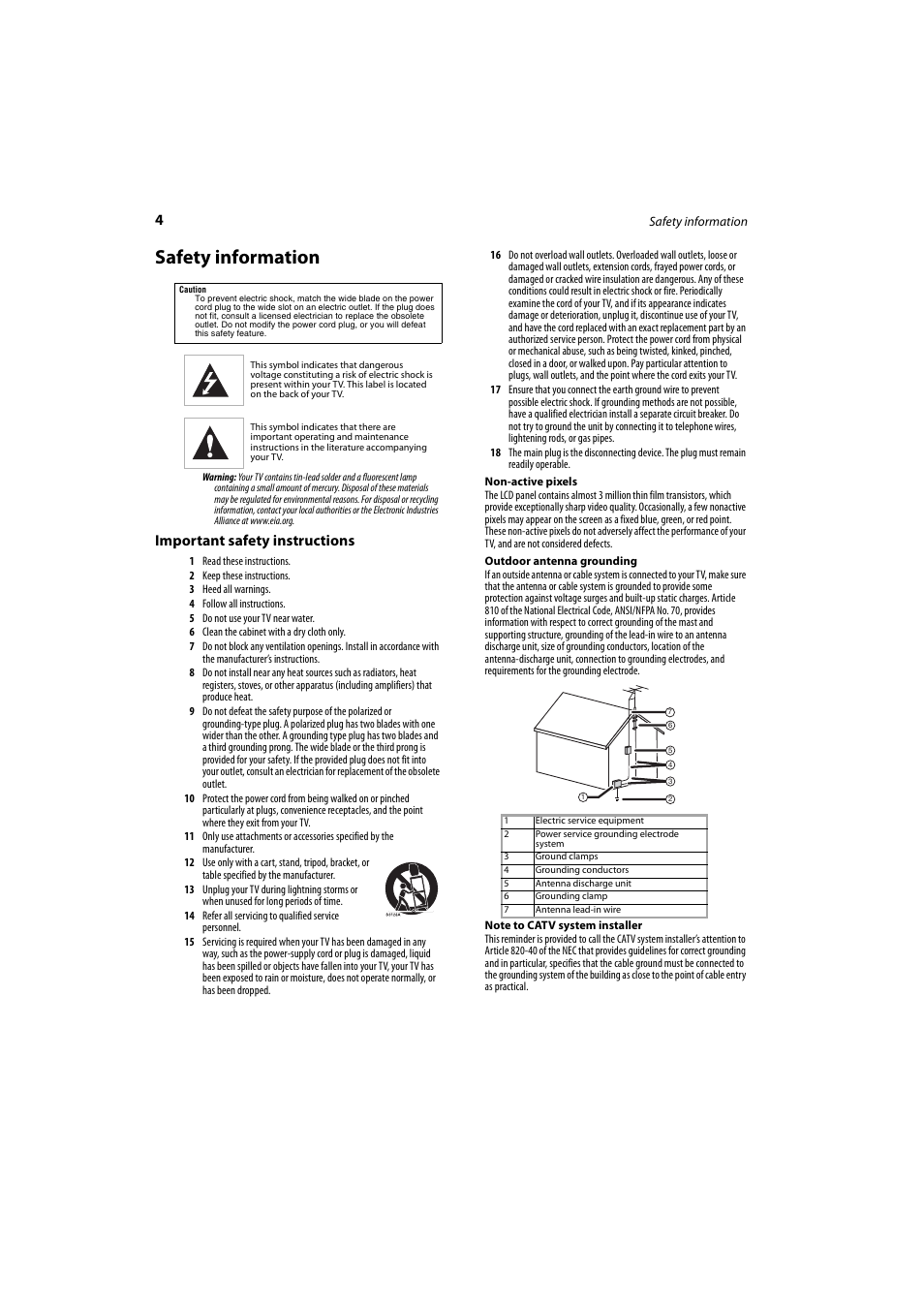 Safety information, Important safety instructions | Dynex DX-LCD26-09 User Manual | Page 4 / 36