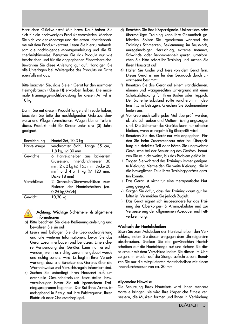 Crivit Dumbbell Set User Manual | Page 15 / 20