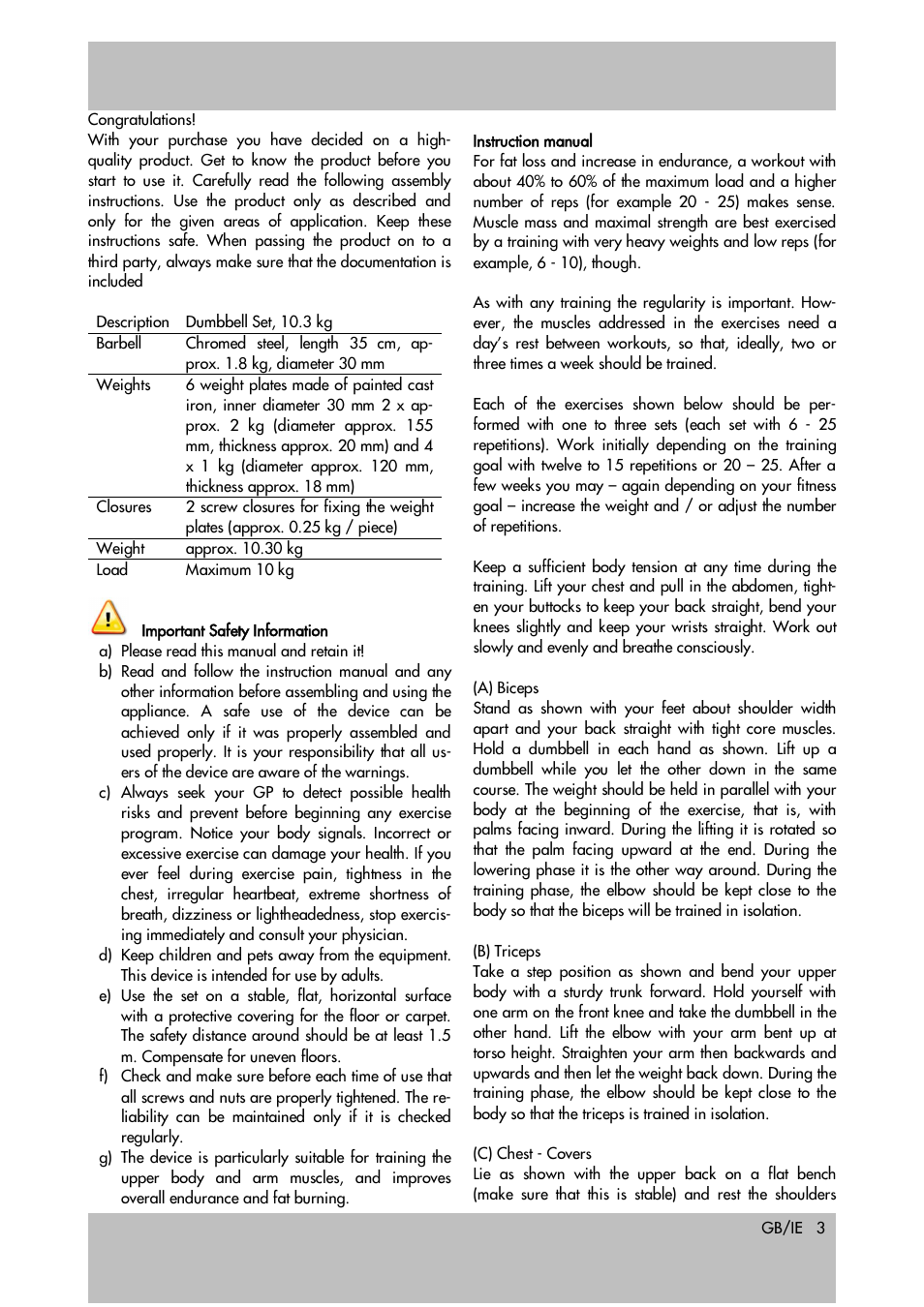 Crivit Dumbbell Set User Manual | Page 3 / 20