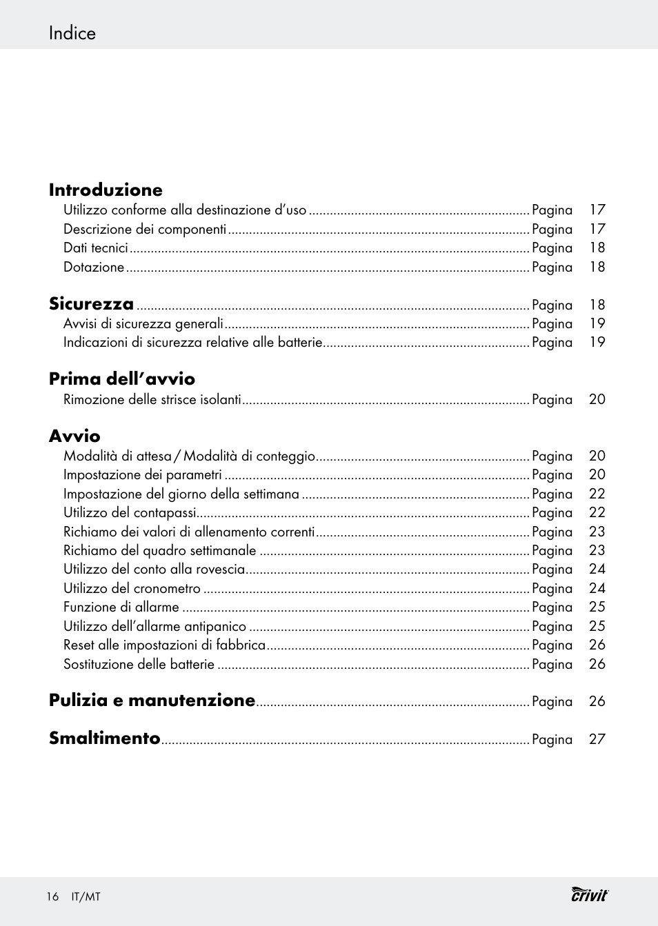 Indice | Crivit H14347 User Manual | Page 16 / 61