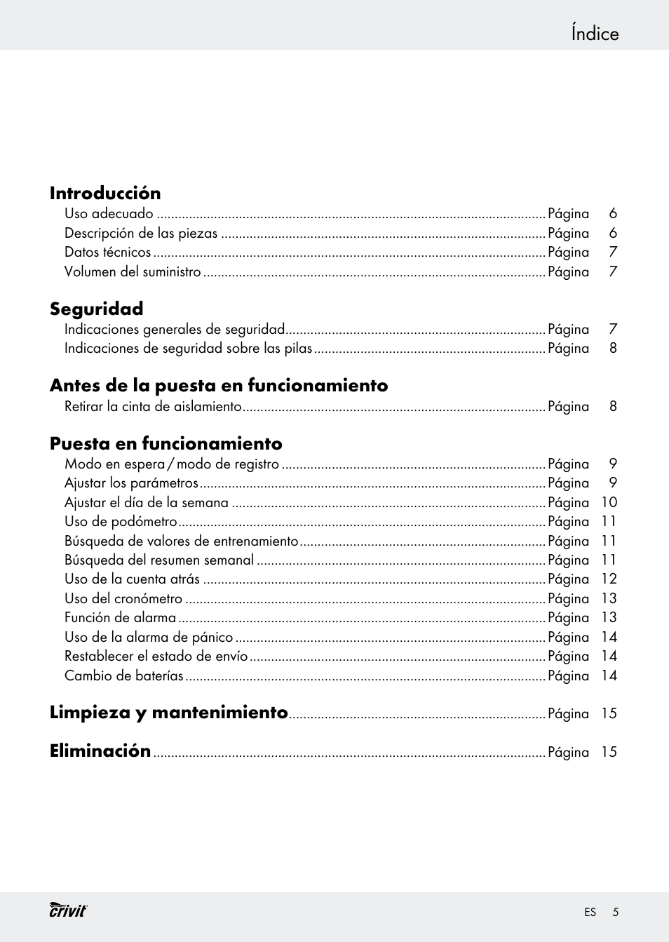 Índice | Crivit H14347 User Manual | Page 5 / 61