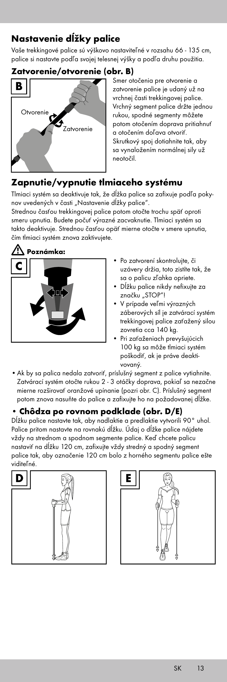 Nastavenie dĺžky palice, Zapnutie/vypnutie tlmiaceho systému | Crivit TR-1716 User Manual | Page 13 / 28