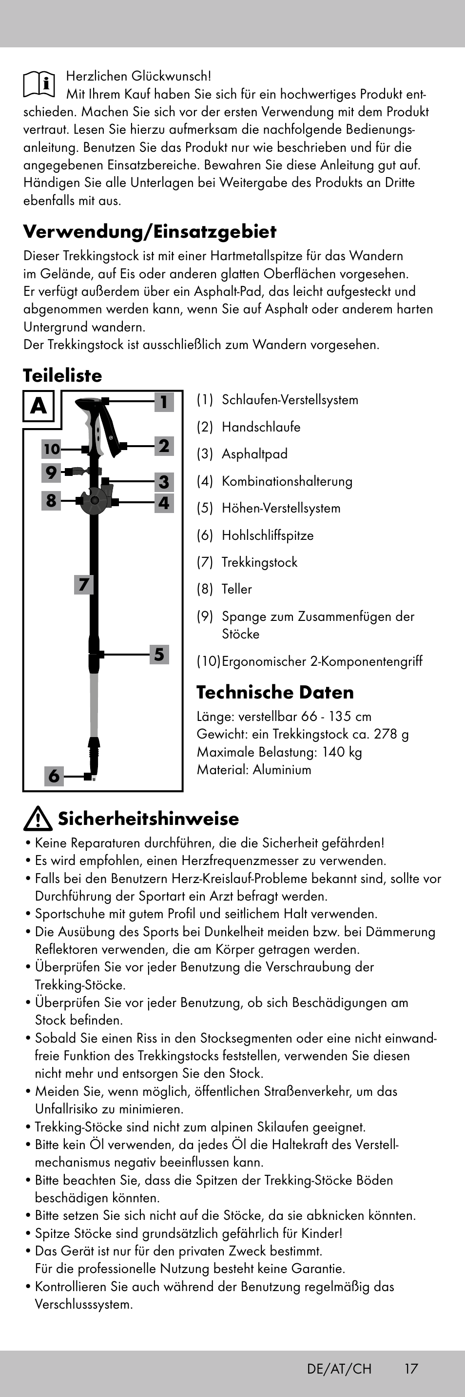 Verwendung/einsatzgebiet, Teileliste, Technische daten | Sicherheitshinweise | Crivit TR-1716 User Manual | Page 17 / 28