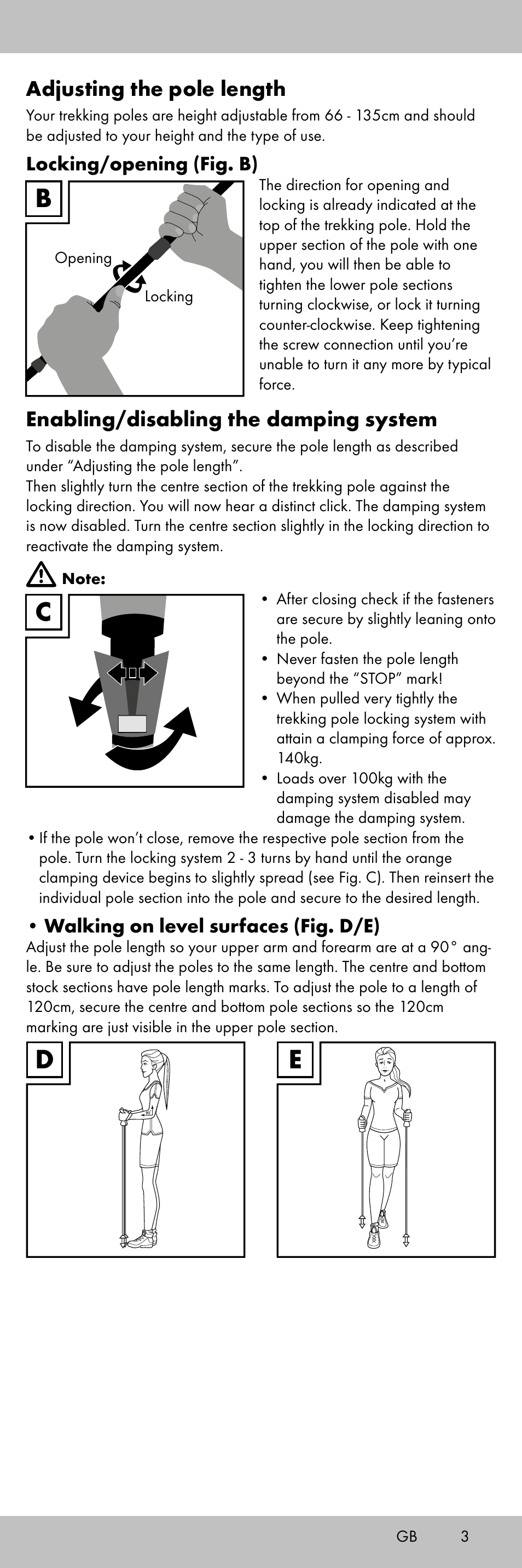 Adjusting the pole length, Enabling/disabling the damping system | Crivit TR-1716 User Manual | Page 3 / 28