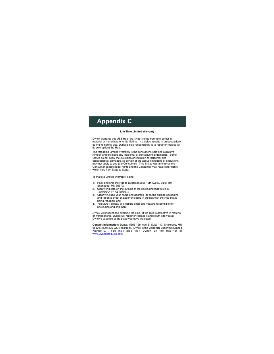 Appendix c | Dynex DX-H720P User Manual | Page 11 / 11