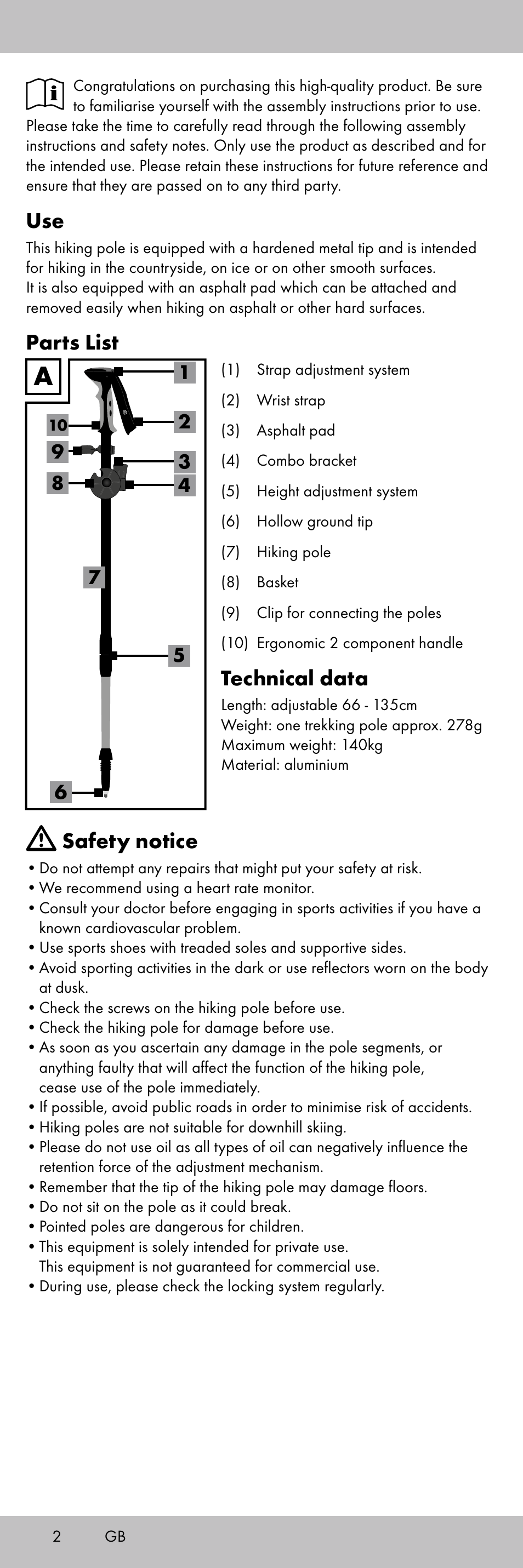 Parts list, Technical data, Safety notice | Crivit TR-1716 User Manual | Page 2 / 28