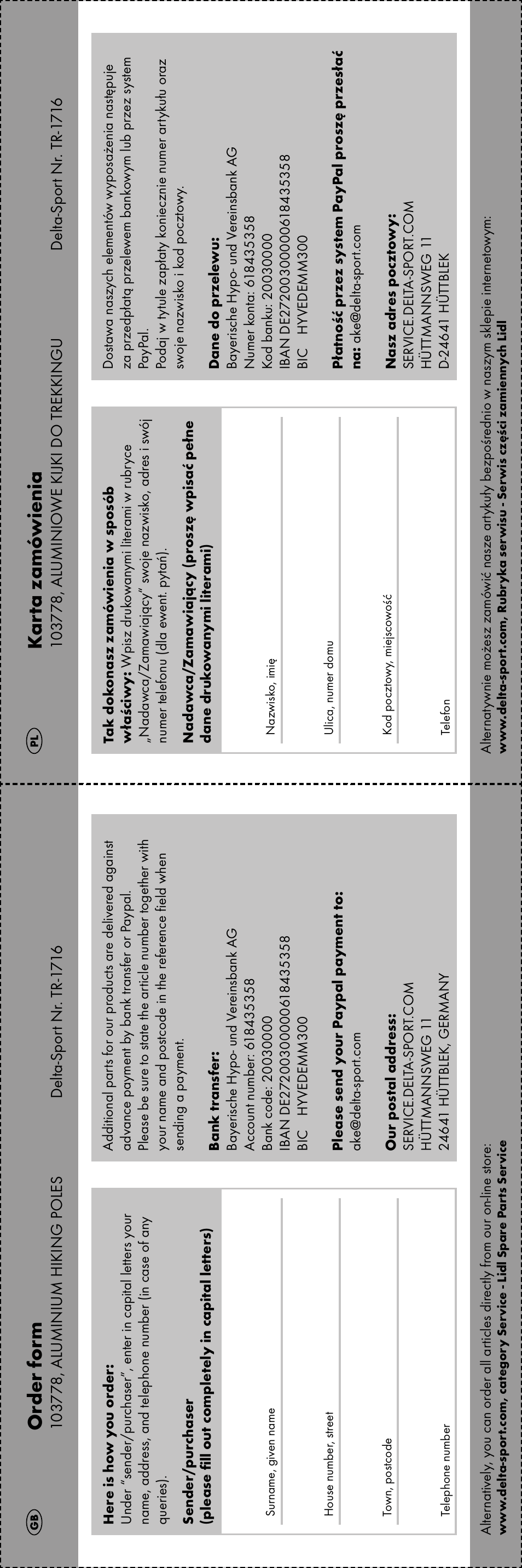 Order f or m, Kar ta zamó wienia | Crivit TR-1716 User Manual | Page 23 / 28