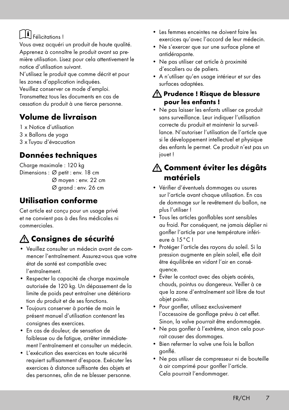 Volume de livraison, Données techniques, Utilisation conforme | Consignes de sécurité, Comment éviter les dégâts matériels | Crivit Yoga Block User Manual | Page 7 / 16