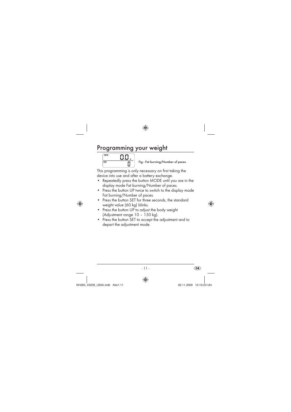 Programming your weight | Crivit KH260-10/09-V2 User Manual | Page 13 / 80