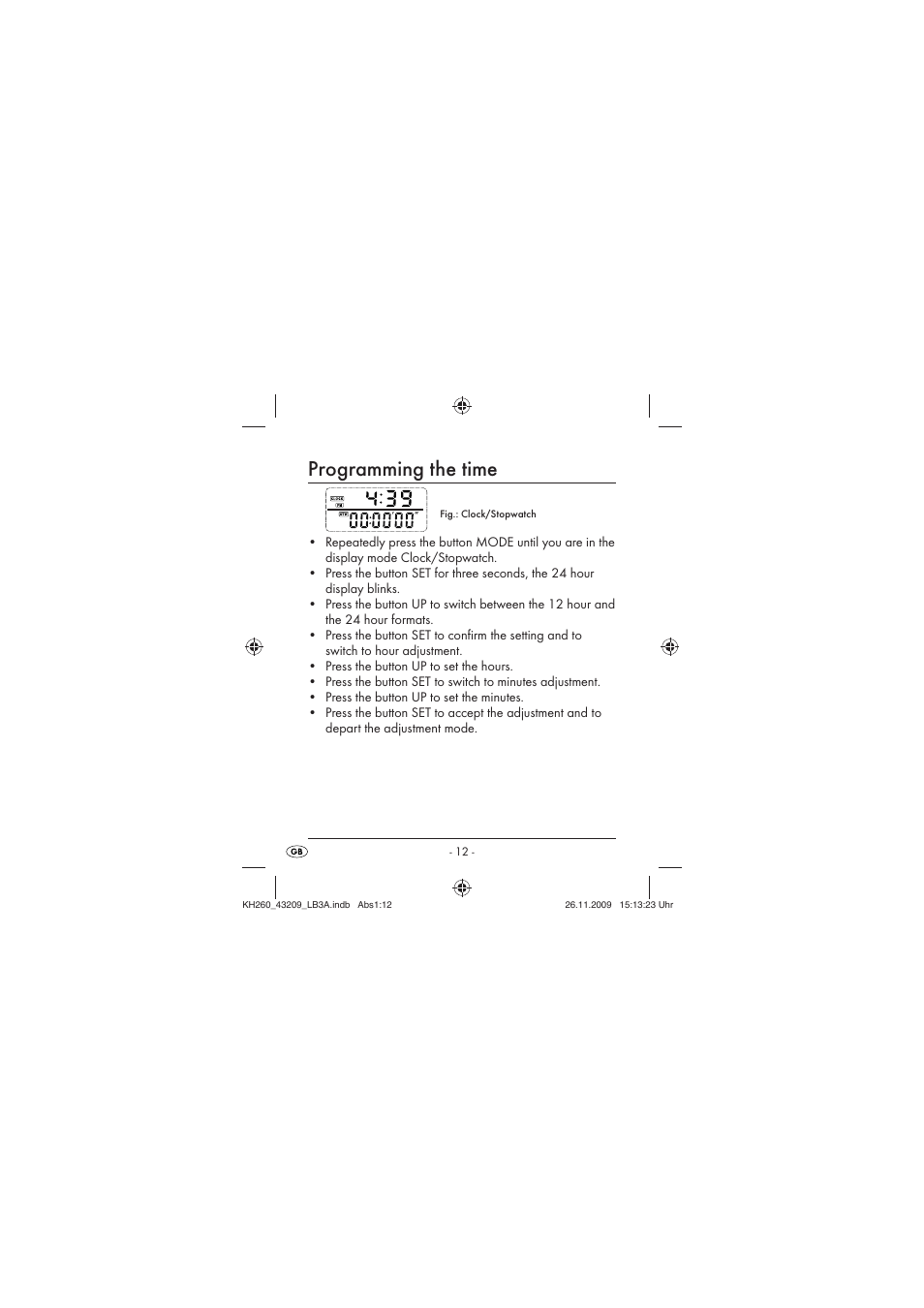 Programming the time | Crivit KH260-10/09-V2 User Manual | Page 14 / 80