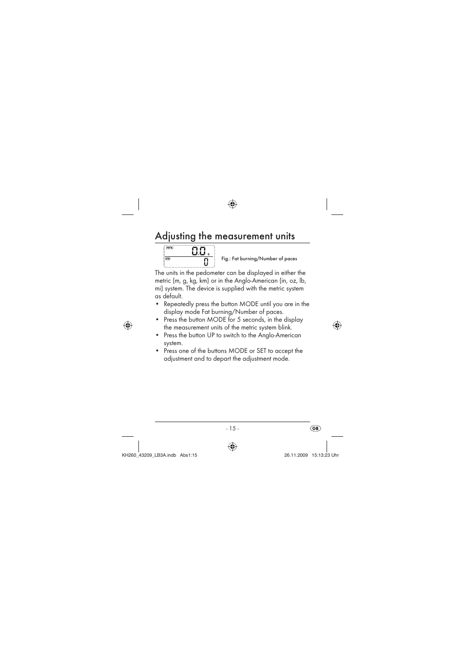 Adjusting the measurement units | Crivit KH260-10/09-V2 User Manual | Page 17 / 80