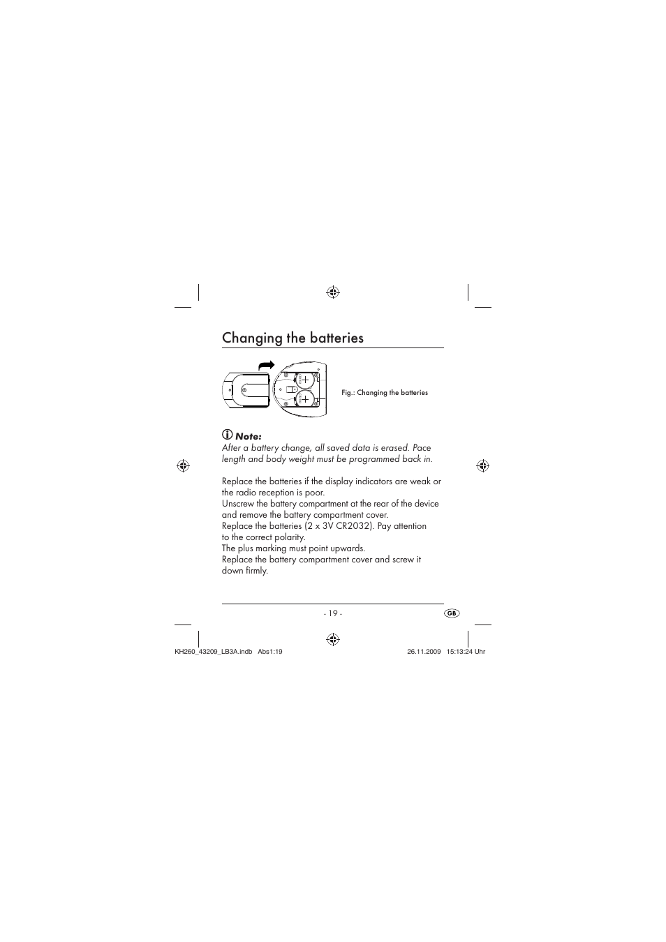 Changing the batteries | Crivit KH260-10/09-V2 User Manual | Page 21 / 80