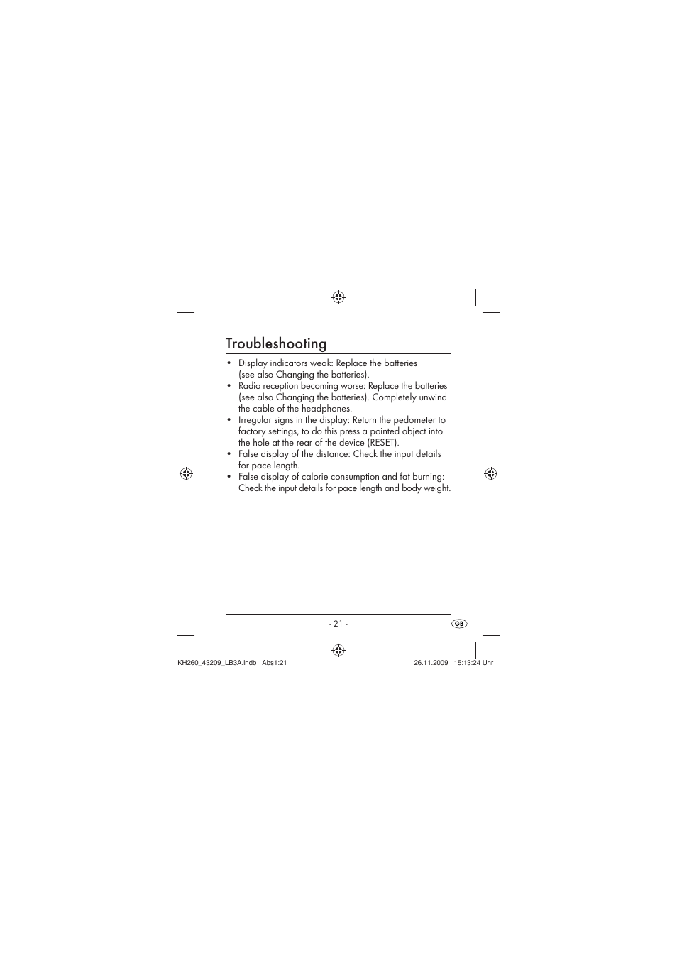 Troubleshooting | Crivit KH260-10/09-V2 User Manual | Page 23 / 80