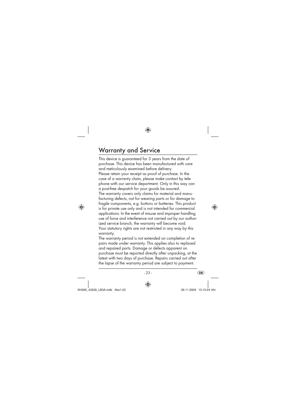 Warranty and service | Crivit KH260-10/09-V2 User Manual | Page 25 / 80