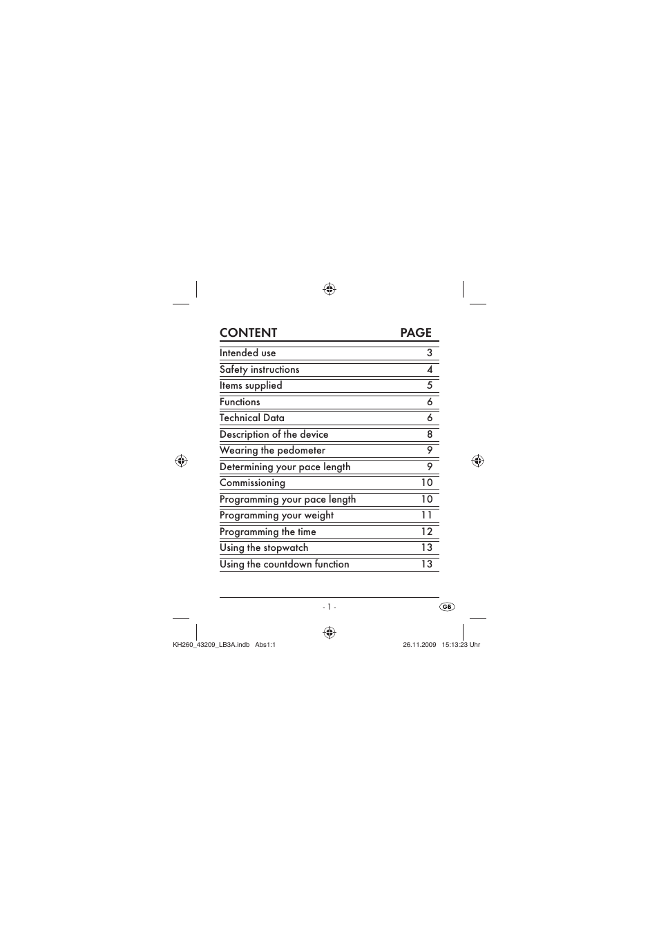 Content page | Crivit KH260-10/09-V2 User Manual | Page 3 / 80