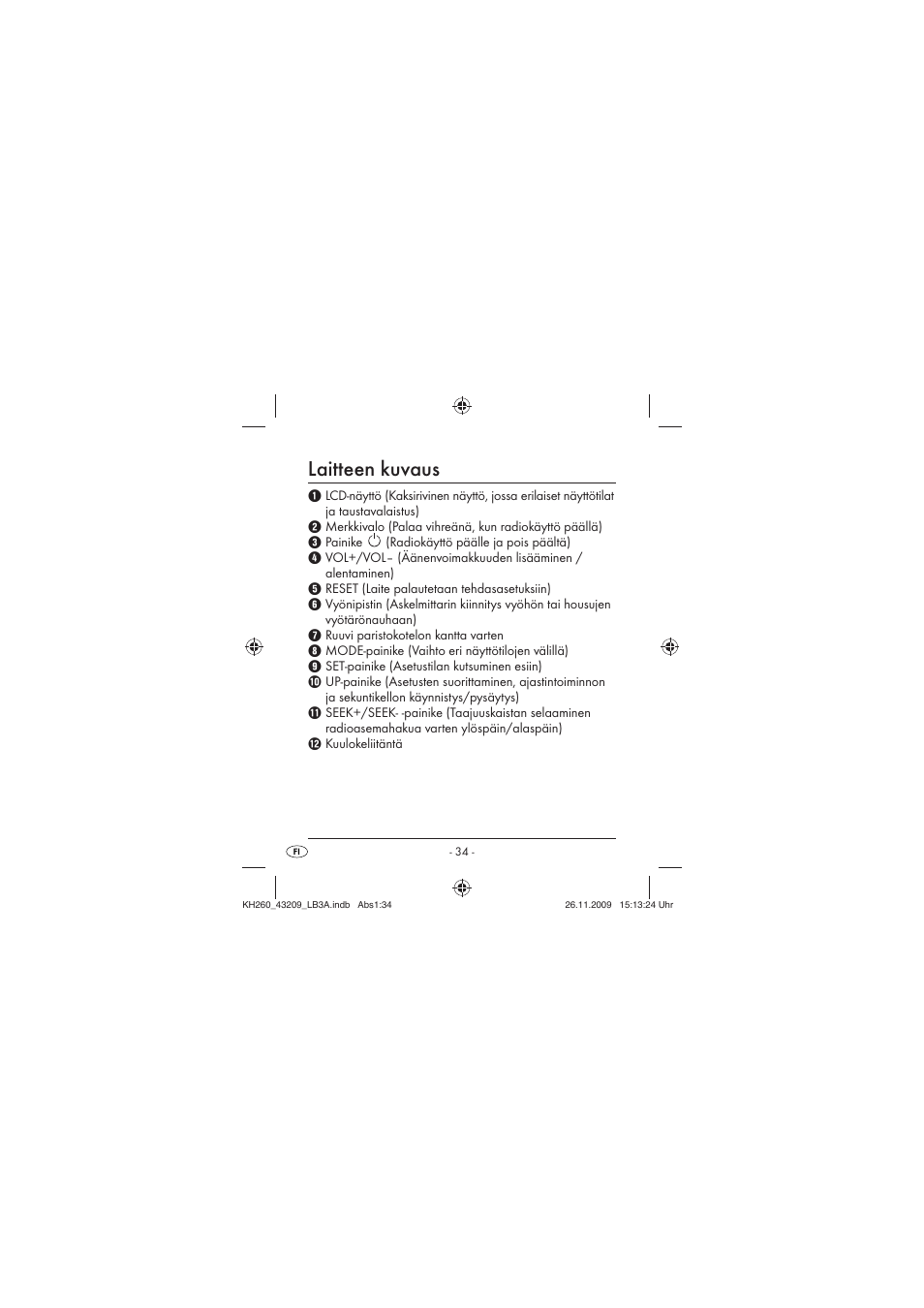 Laitteen kuvaus | Crivit KH260-10/09-V2 User Manual | Page 36 / 80