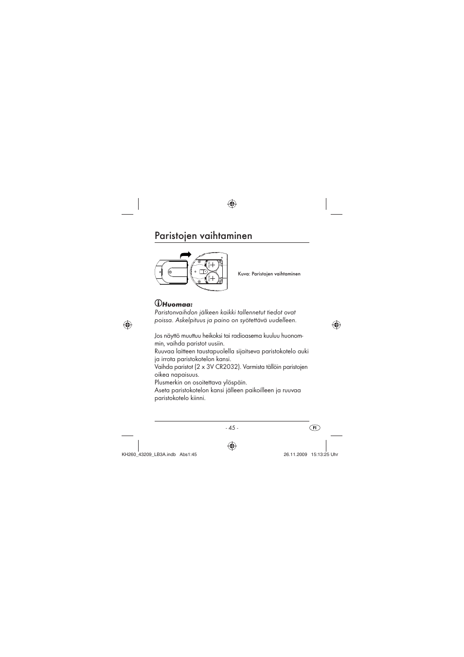 Paristojen vaihtaminen | Crivit KH260-10/09-V2 User Manual | Page 47 / 80