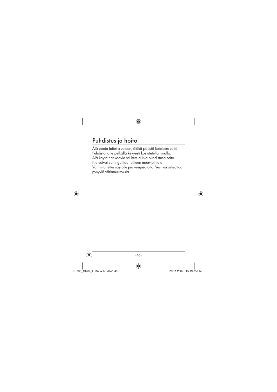 Puhdistus ja hoito | Crivit KH260-10/09-V2 User Manual | Page 48 / 80