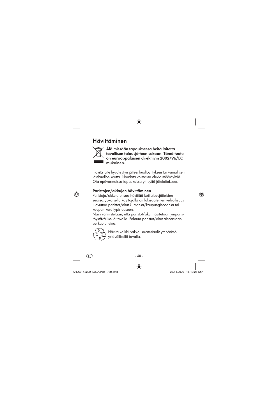 Hävittäminen | Crivit KH260-10/09-V2 User Manual | Page 50 / 80