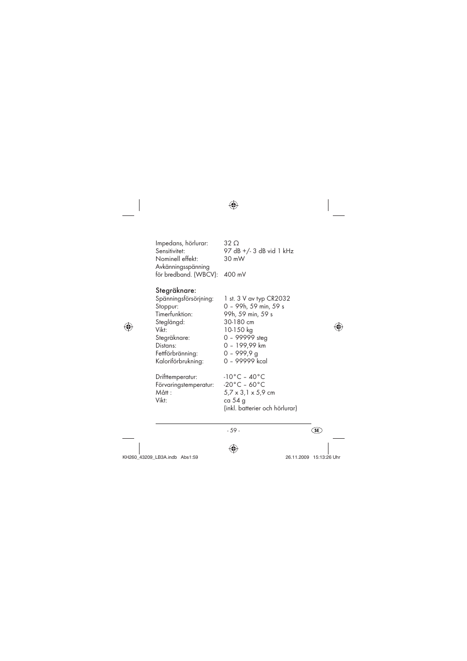 Stegräknare | Crivit KH260-10/09-V2 User Manual | Page 61 / 80