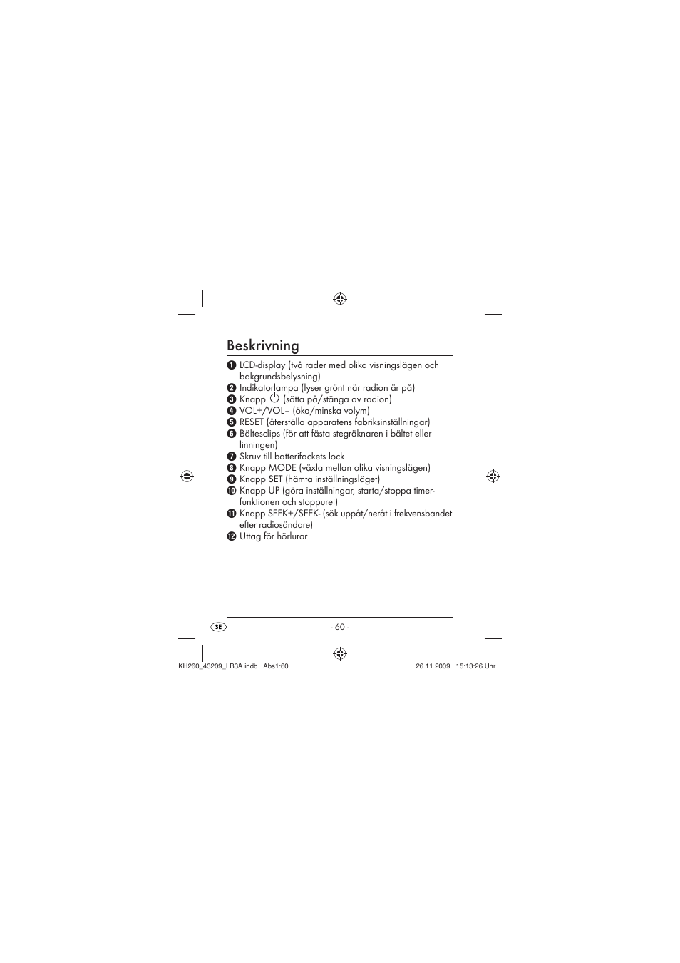 Beskrivning | Crivit KH260-10/09-V2 User Manual | Page 62 / 80