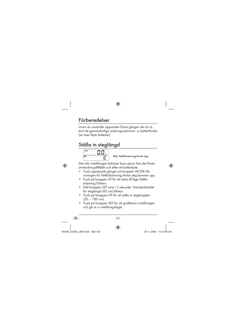 Förberedelser, Ställa in steglängd | Crivit KH260-10/09-V2 User Manual | Page 64 / 80