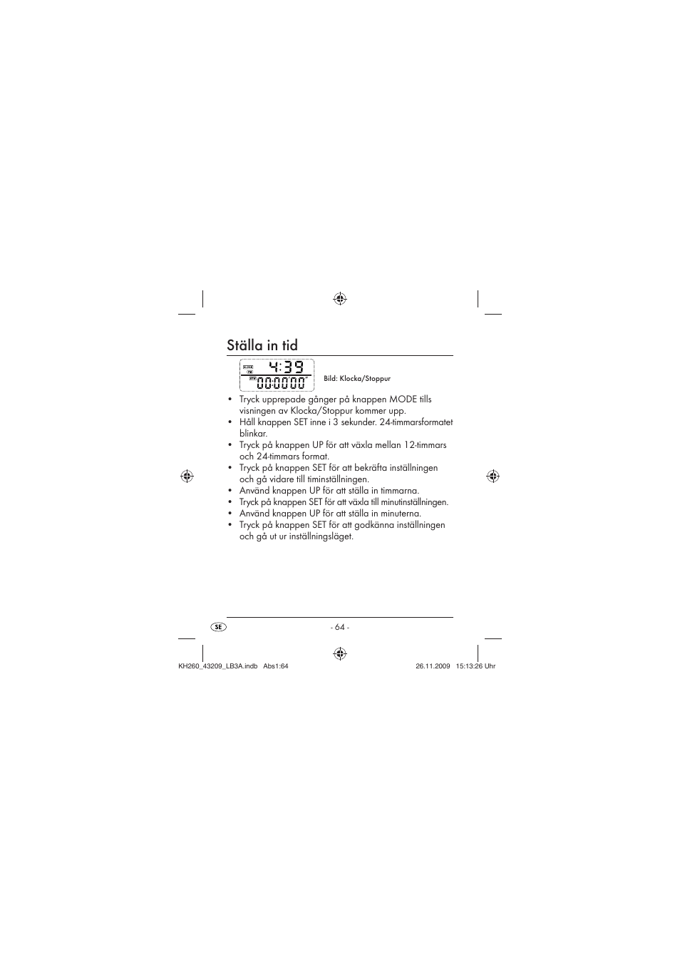 Ställa in tid | Crivit KH260-10/09-V2 User Manual | Page 66 / 80