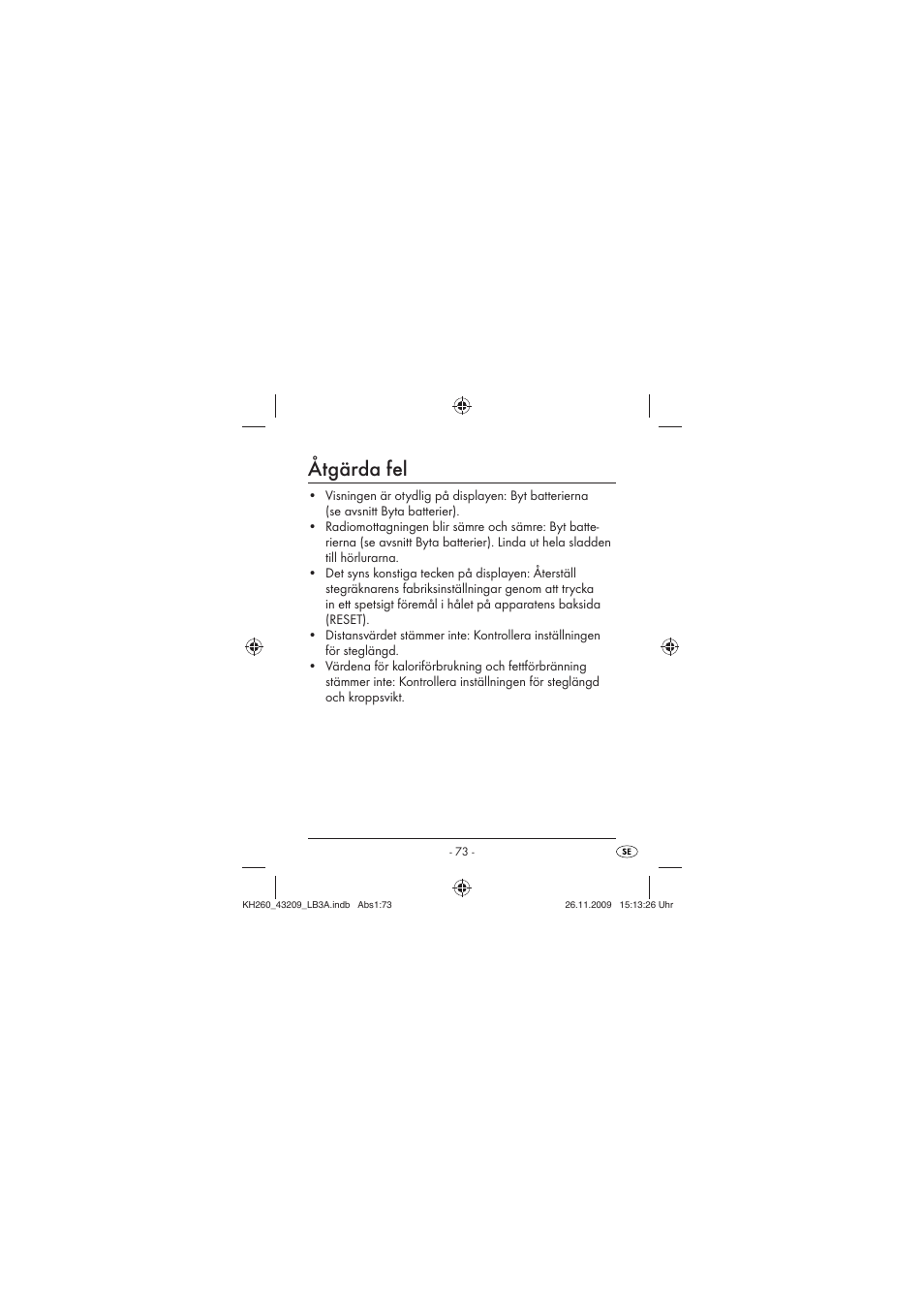 Åtgärda fel | Crivit KH260-10/09-V2 User Manual | Page 75 / 80