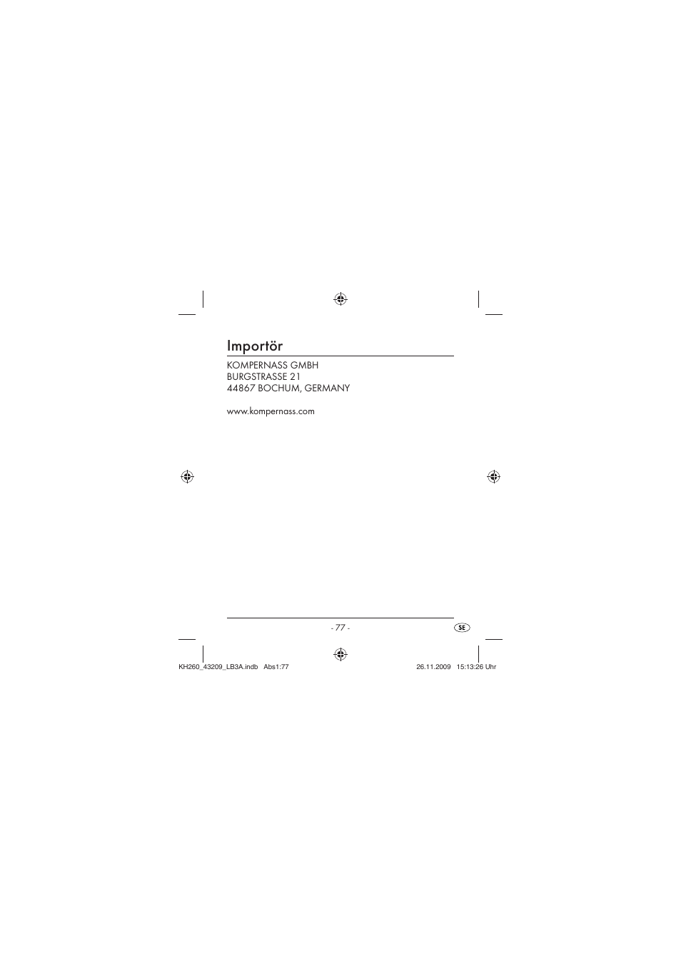 Importör | Crivit KH260-10/09-V2 User Manual | Page 79 / 80