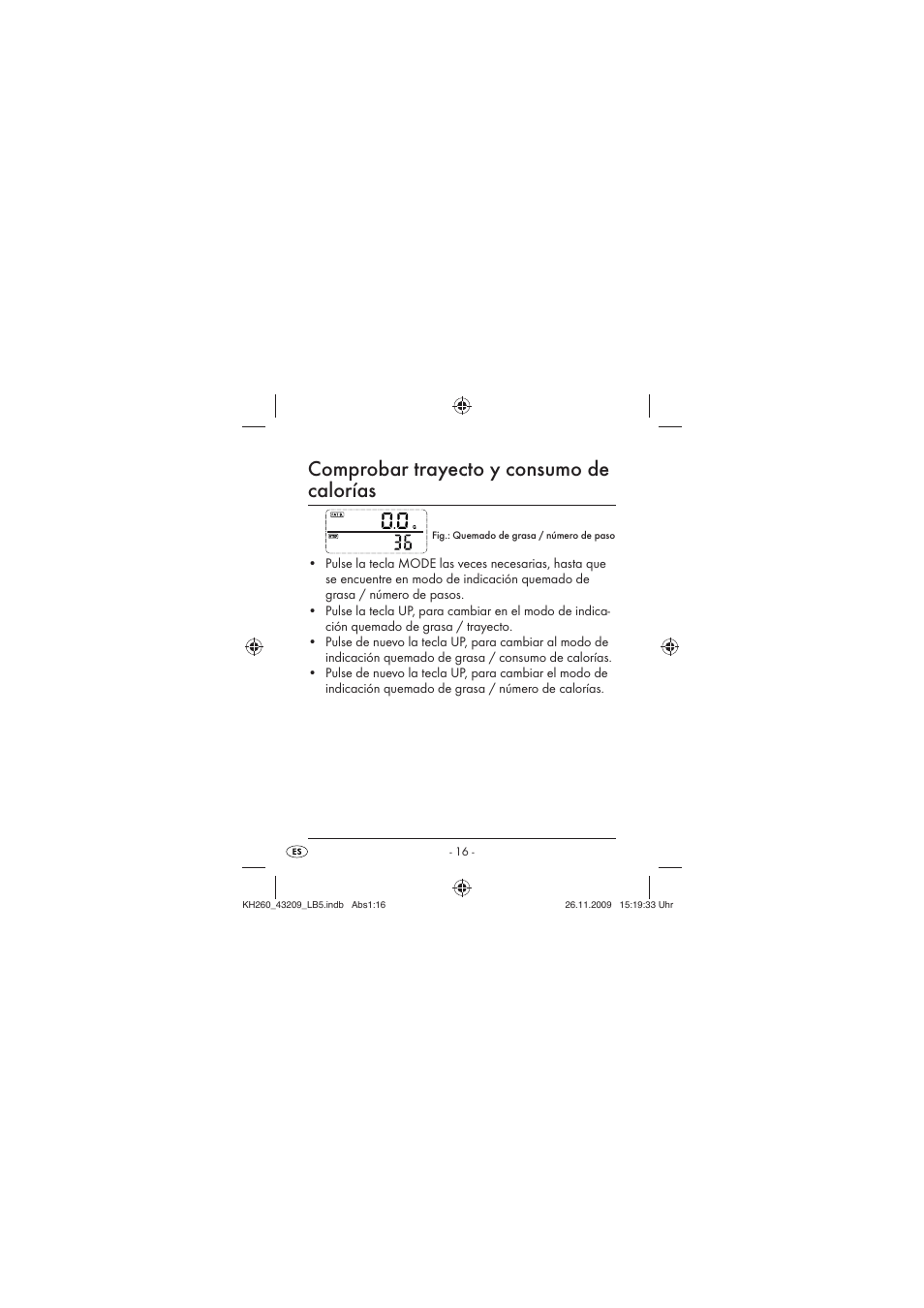 Comprobar trayecto y consumo de calorías | Crivit KH260-10/09-V2 User Manual | Page 18 / 80