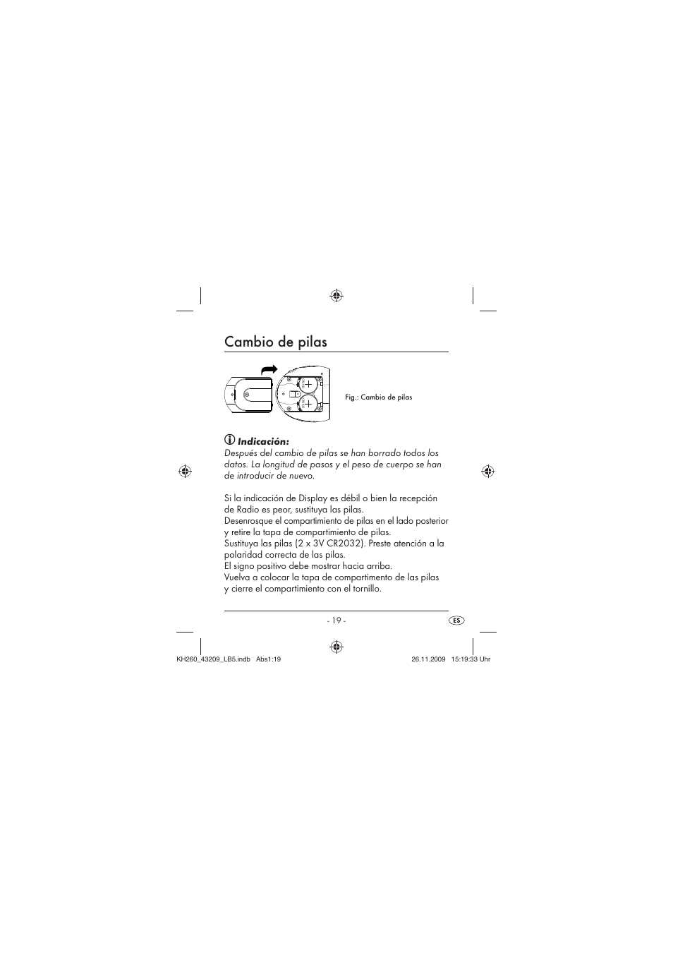 Cambio de pilas | Crivit KH260-10/09-V2 User Manual | Page 21 / 80