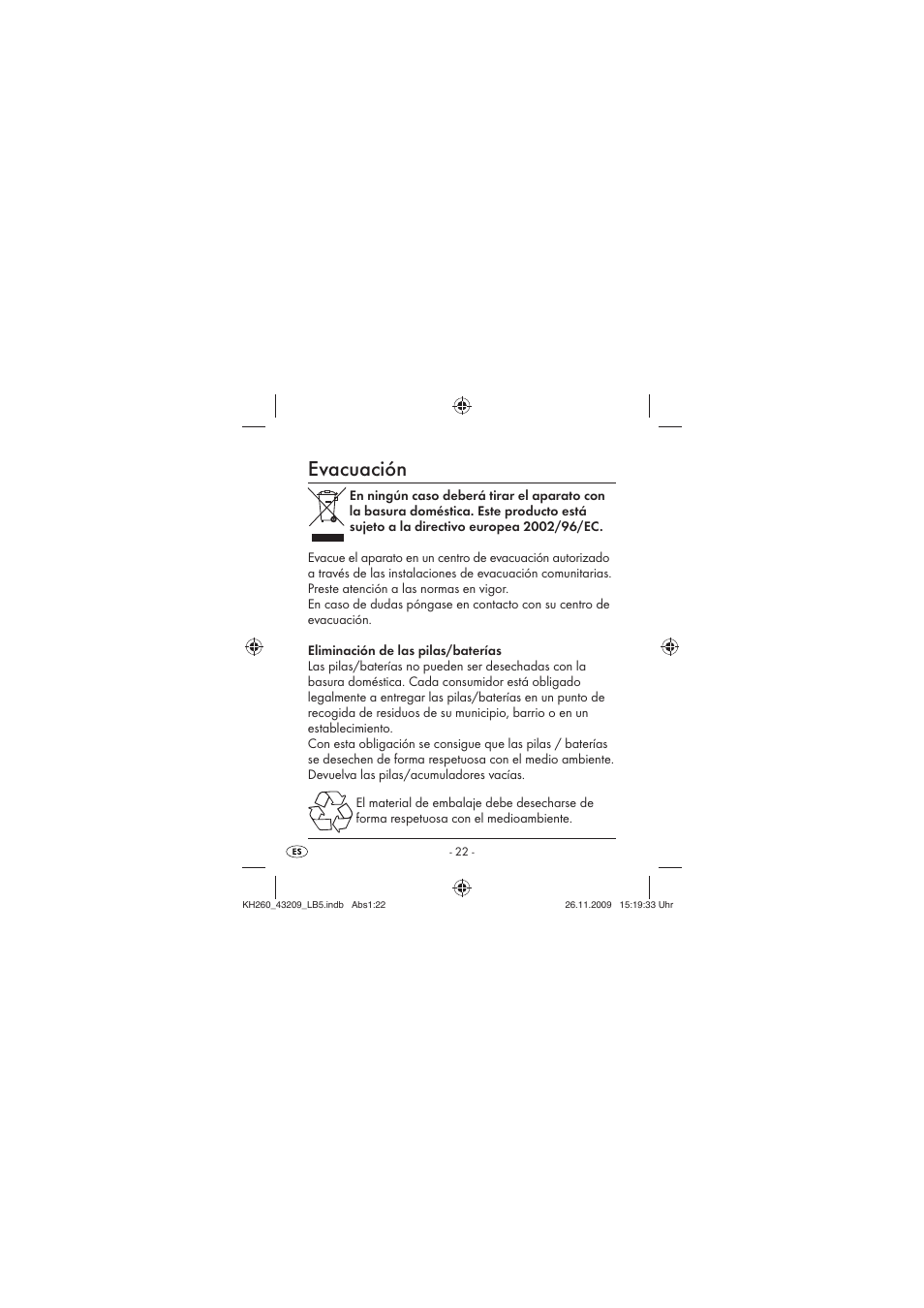 Evacuación | Crivit KH260-10/09-V2 User Manual | Page 24 / 80