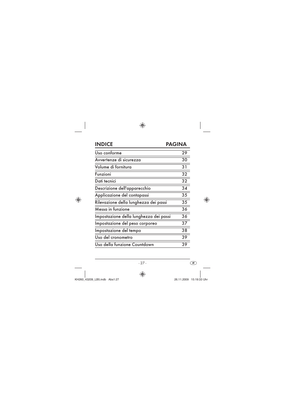 Indice pagina | Crivit KH260-10/09-V2 User Manual | Page 29 / 80