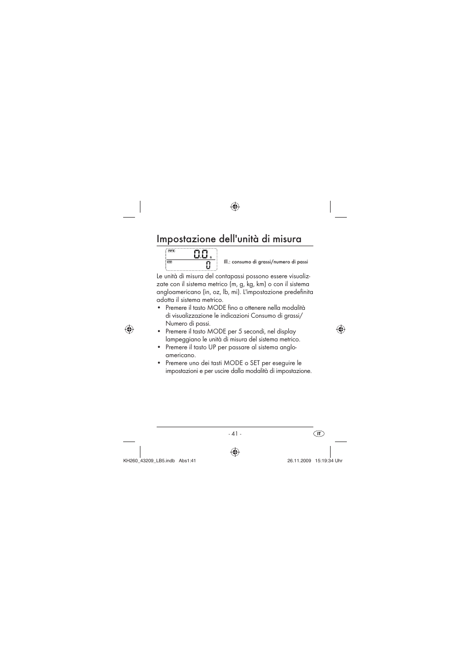 Impostazione dell'unità di misura | Crivit KH260-10/09-V2 User Manual | Page 43 / 80